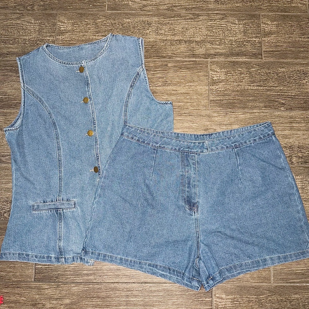Denim Vest and Shorts Set